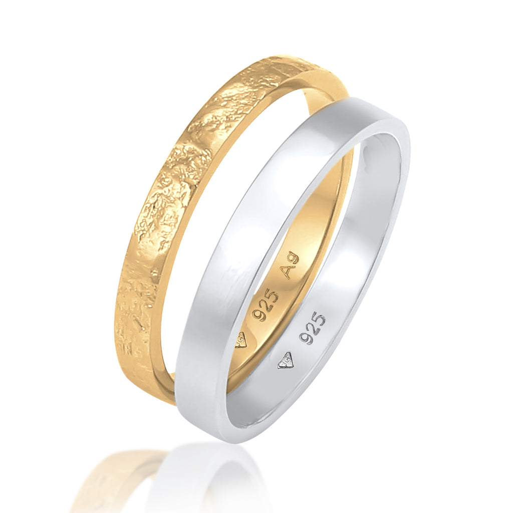 Ring Set Of 2 Band Bicolour 925 Sterling Silver