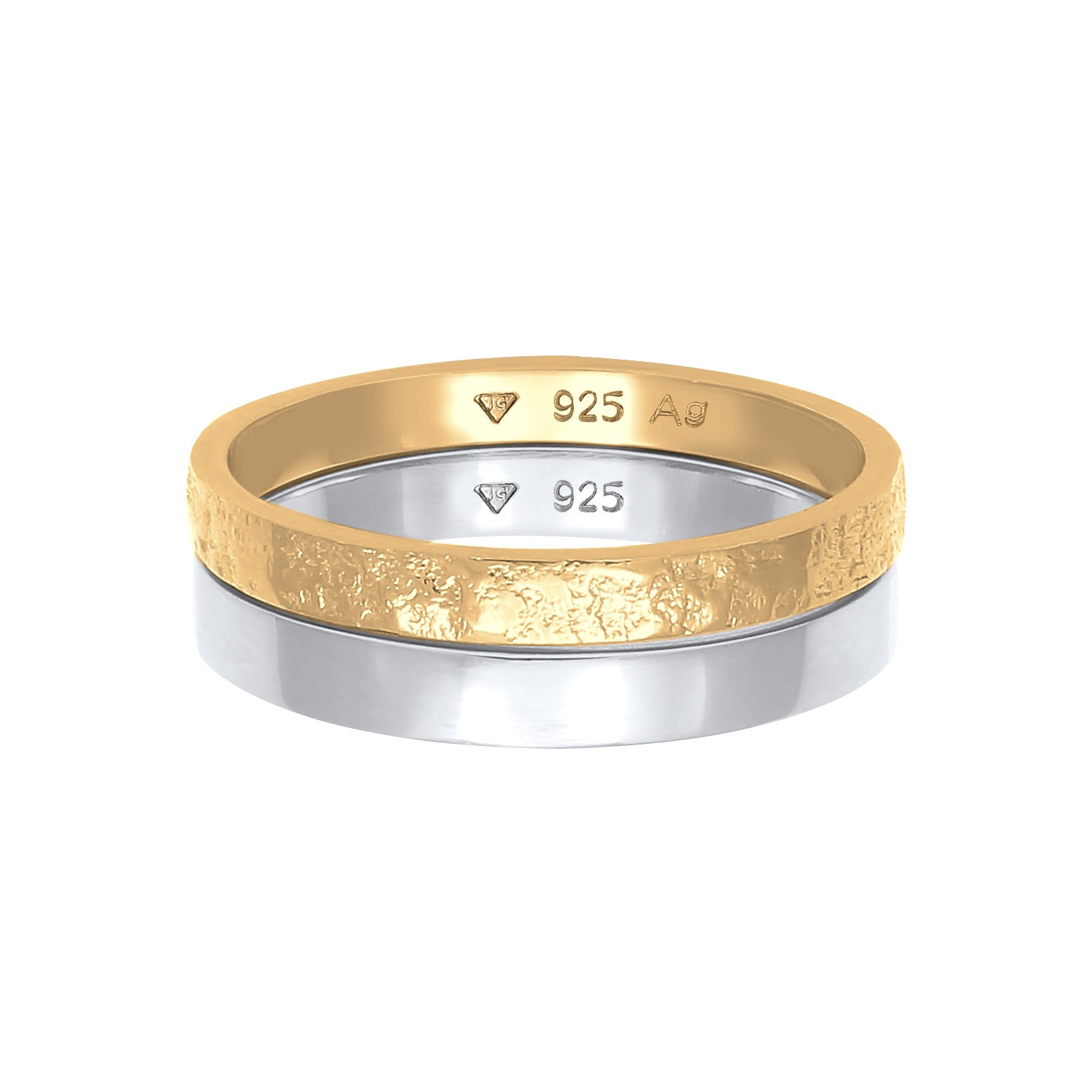 Bicolor Cincin Perhiasan Perak 925 Wanita Set Basic Look Hammered Combinable Bicolor