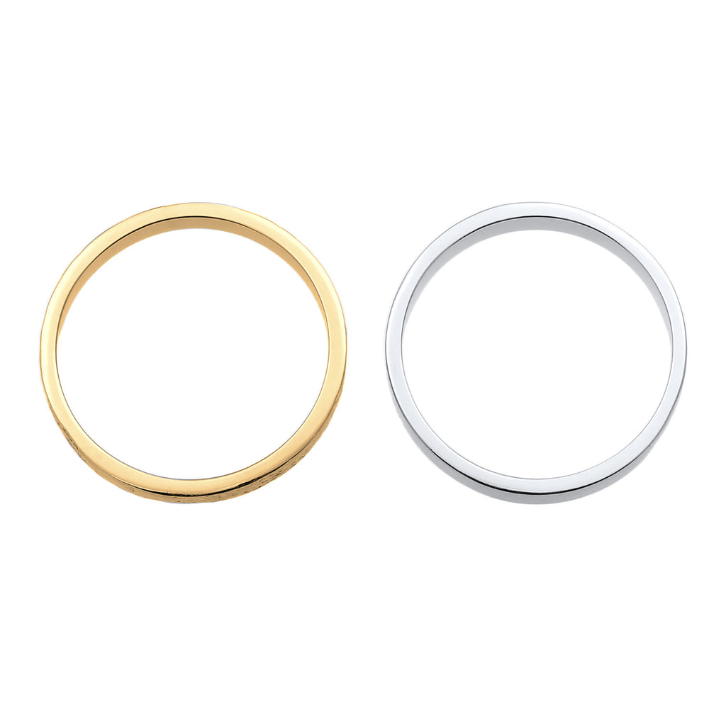 Bicolor Cincin Perhiasan Perak 925 Wanita Set Basic Look Hammered Combinable Bicolor