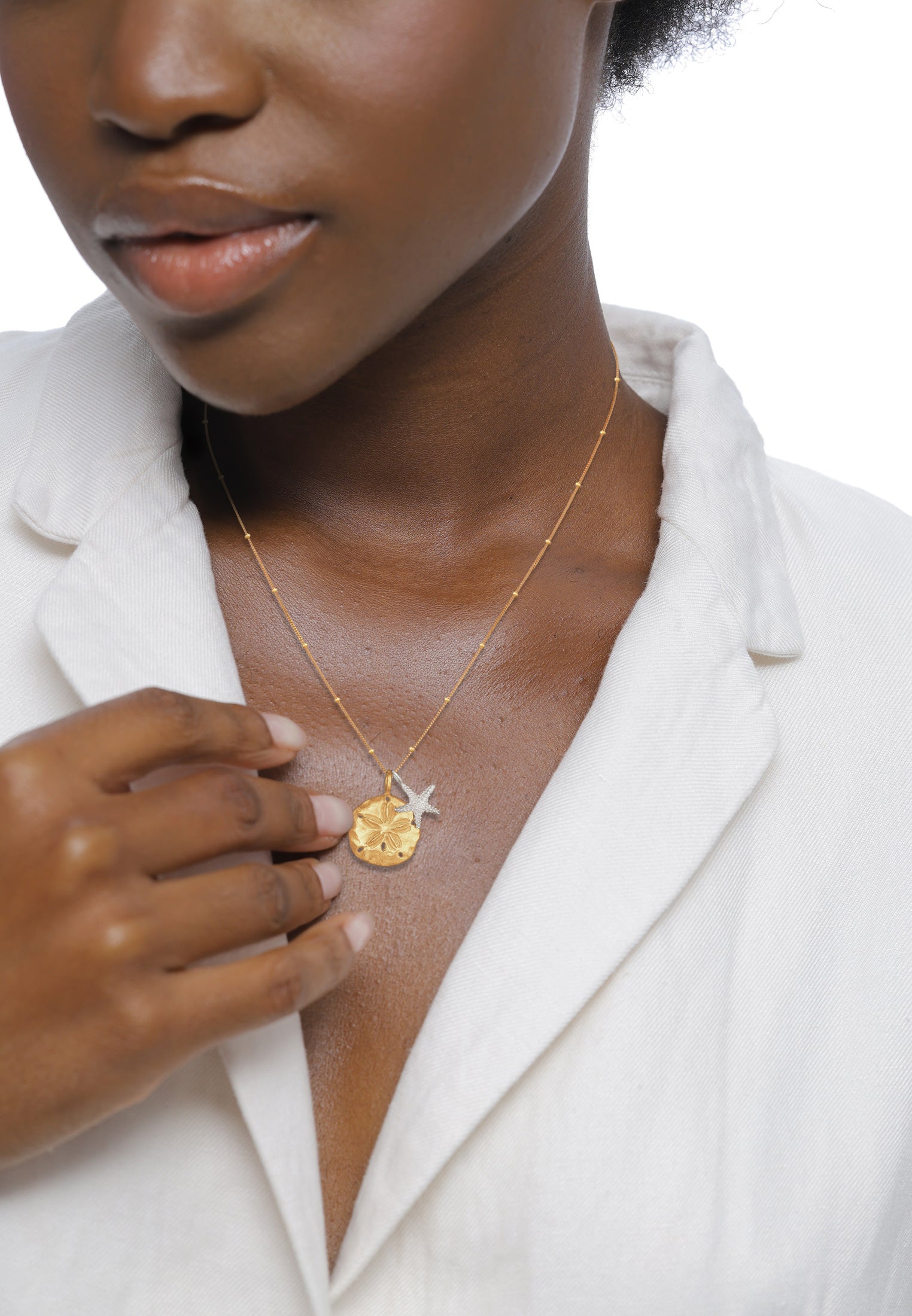 Bicolor Kalung Perhiasan Perak 925 Wanita Pendants Starfish Gold Plated