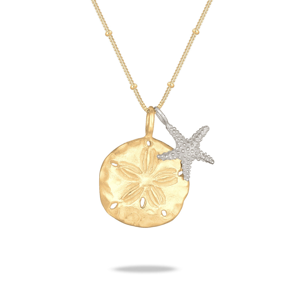 Bicolor Kalung Perhiasan Perak 925 Wanita Pendants Starfish Gold Plated