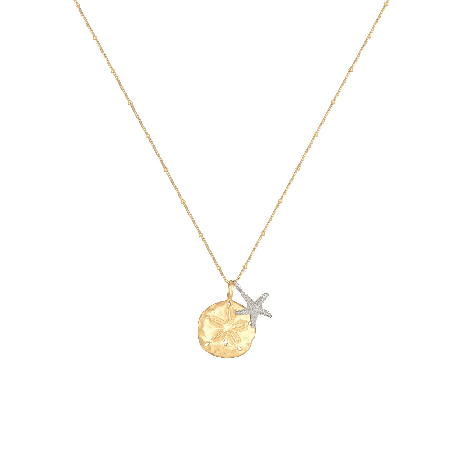 Bicolor Kalung Perhiasan Perak 925 Wanita Pendants Starfish Gold Plated