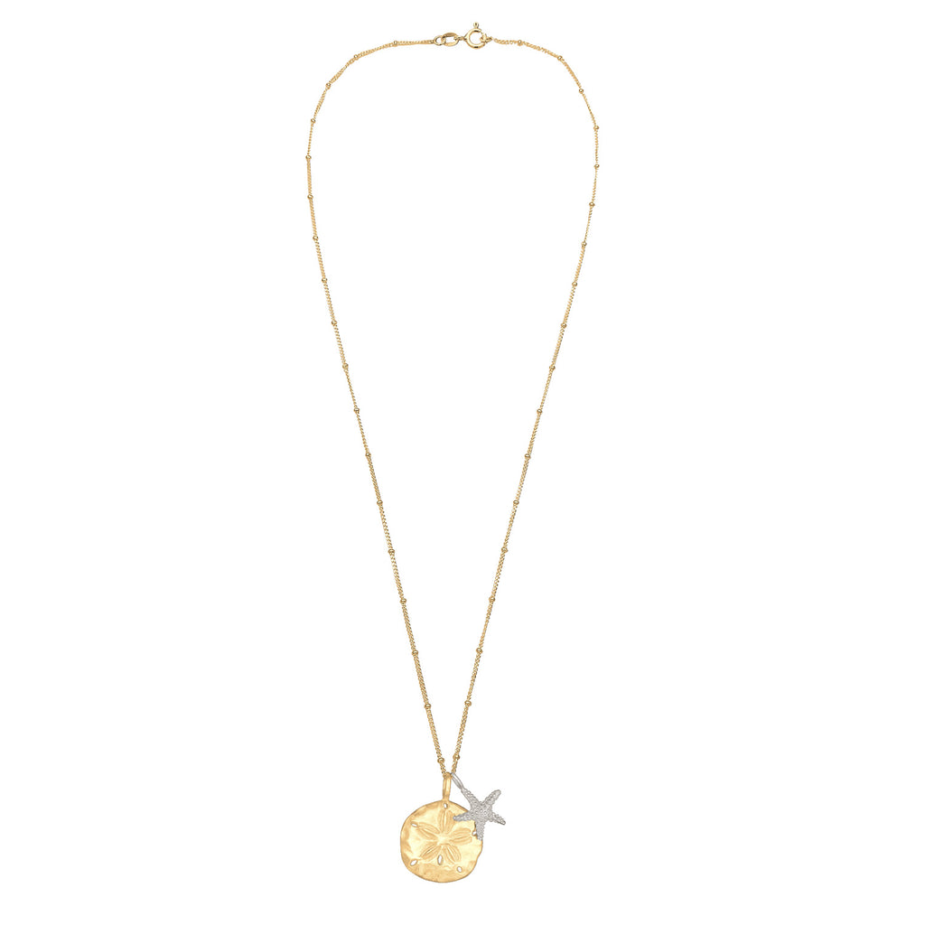 Bicolor Kalung Perhiasan Perak 925 Wanita Pendants Starfish Gold Plated