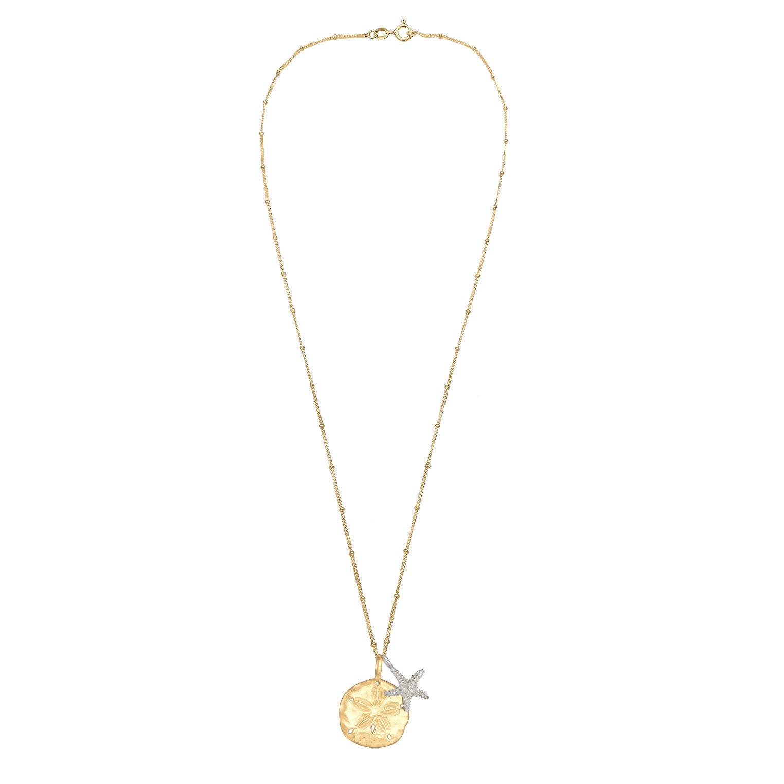 Bicolor Kalung Perhiasan Perak 925 Wanita Pendants Starfish Gold Plated