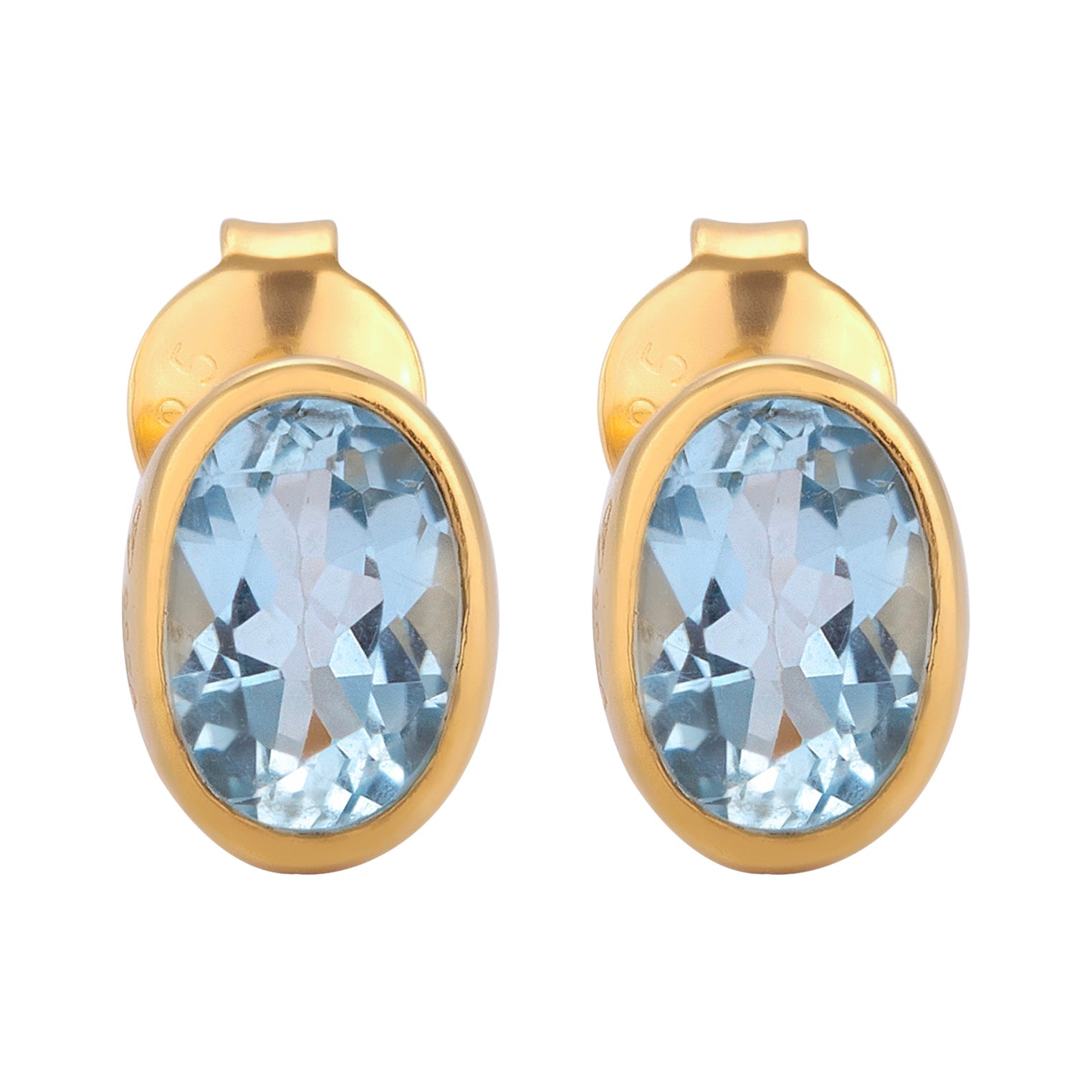 Gold Perhiasan Wanita Perak Asli Lapis Emas Anting Stud Oval Light Blue Topaz