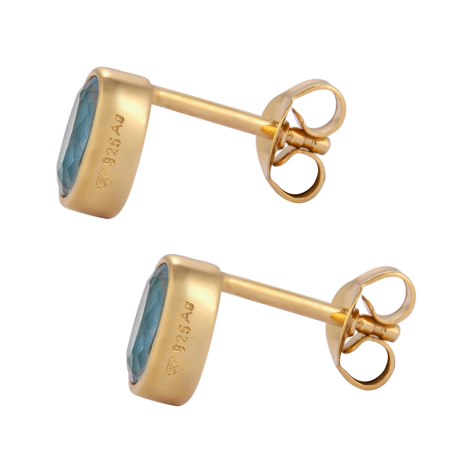 Gold Perhiasan Wanita Perak Asli Lapis Emas Anting Stud Oval Light Blue Topaz