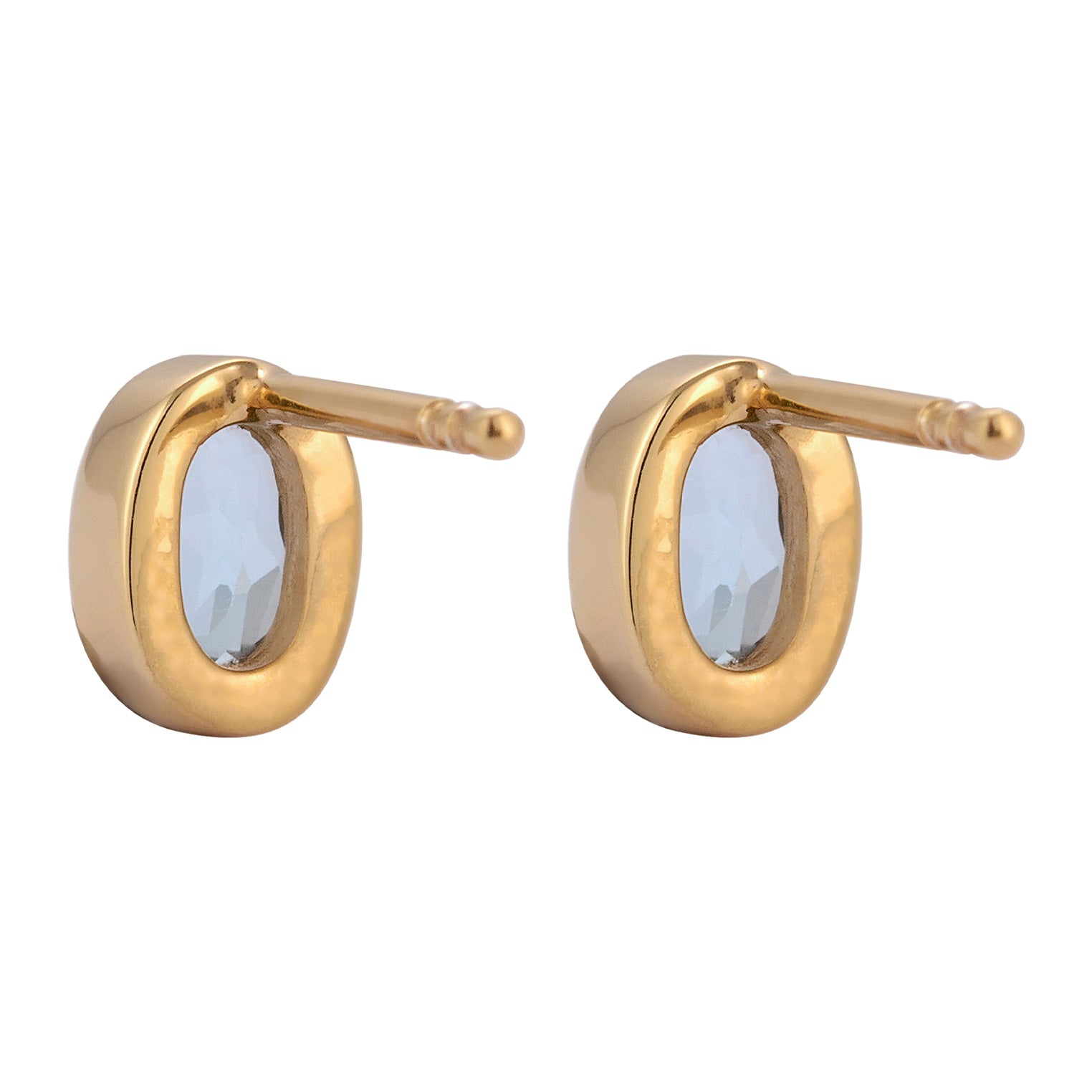 Gold Perhiasan Wanita Perak Asli Lapis Emas Anting Stud Oval Light Blue Topaz