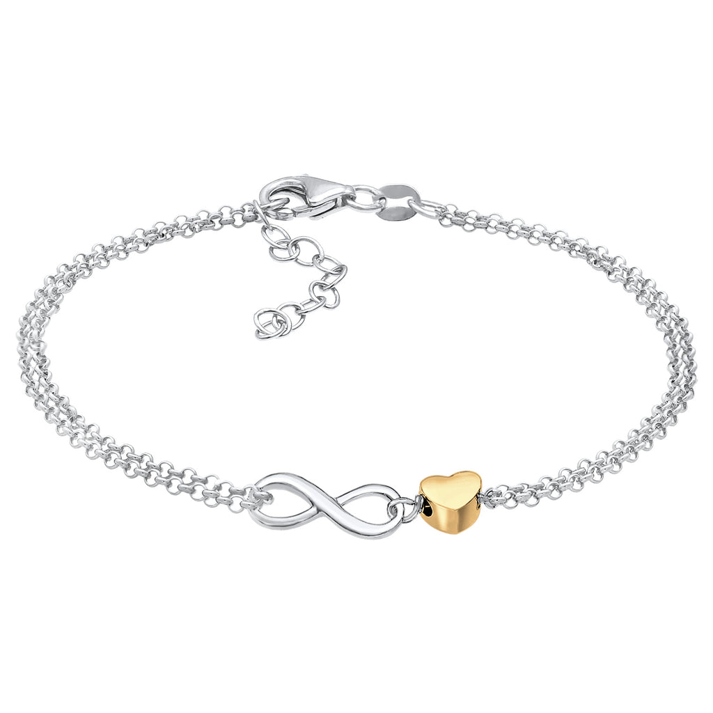 Heart Infinity Bracelet 925 Silver Bicolor