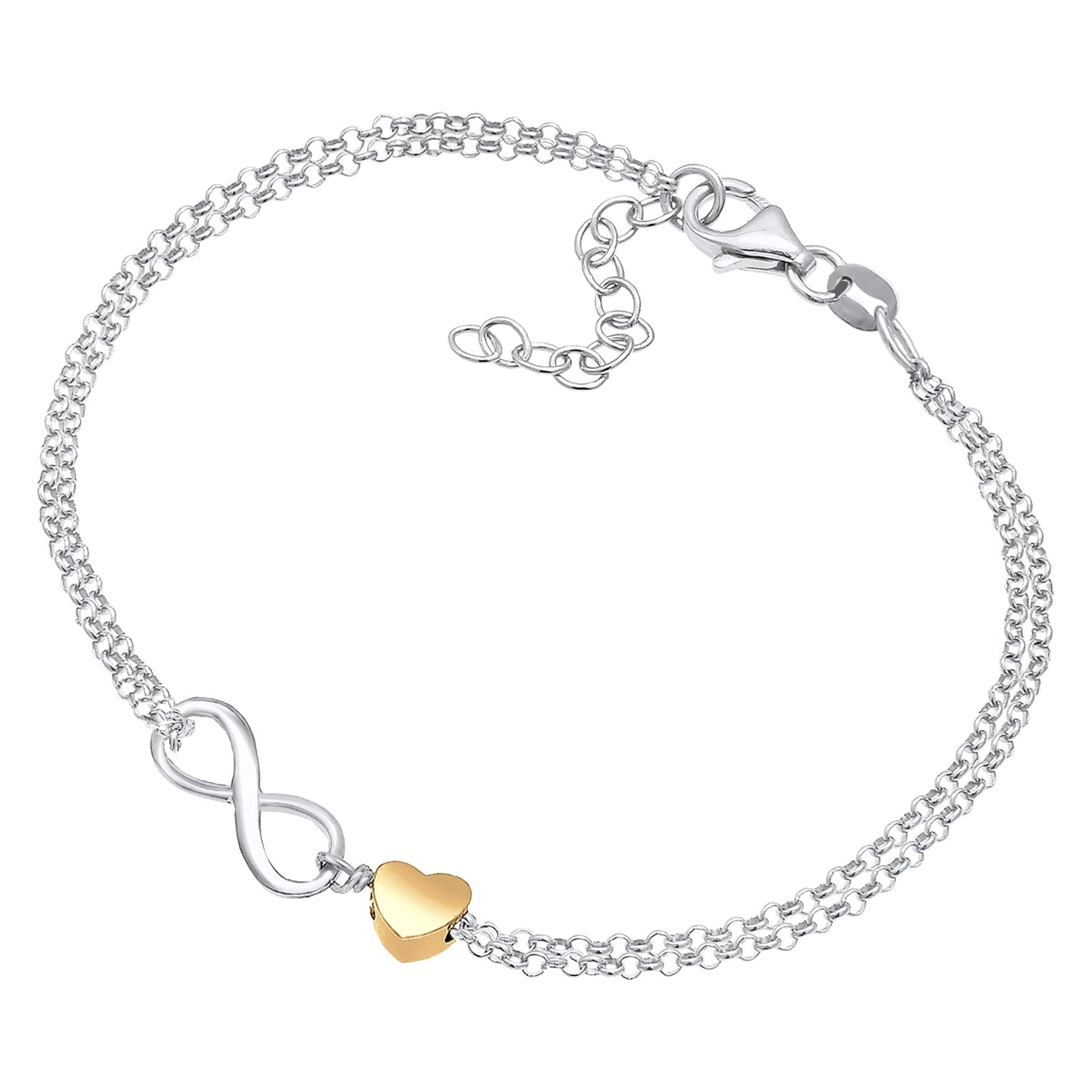 Bicolor Perhiasan Wanita Perak Asli Gelang Infinity Heart Bicolor