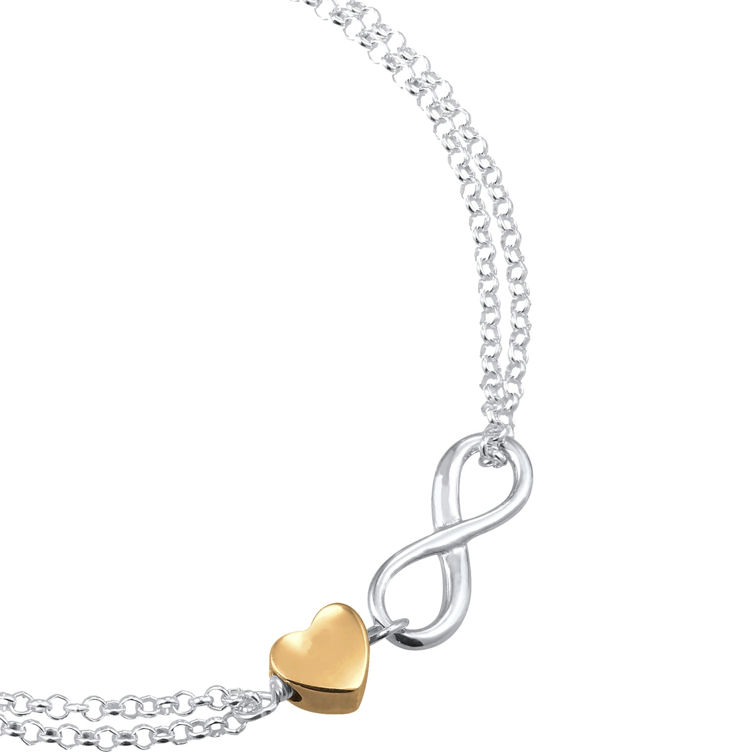 Bicolor Perhiasan Wanita Perak Asli Gelang Infinity Heart Bicolor