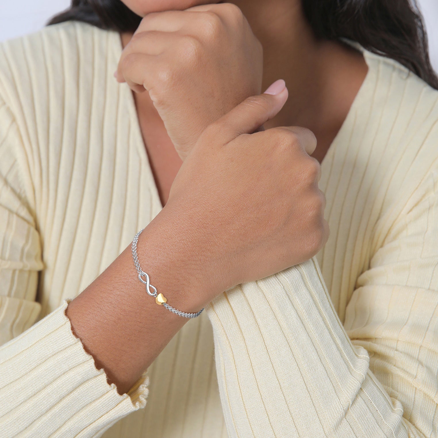 Bicolor Perhiasan Wanita Perak Asli Gelang Infinity Heart Bicolor