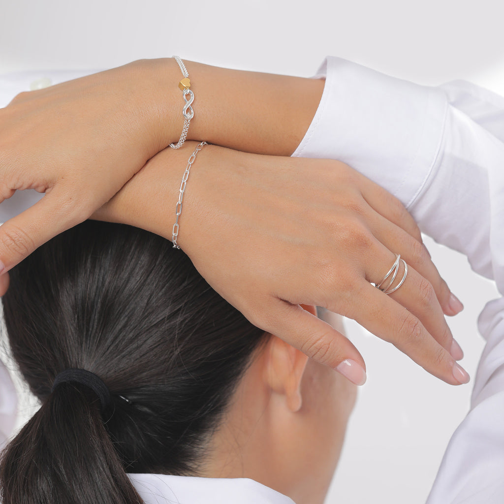 Bicolor Gelang Perhiasan Perak 925 Wanita Heart Love Infinity Bicolor