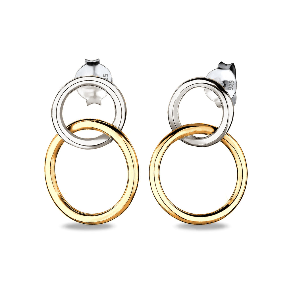 Anting perak 925 2 warna dengan stud dan circle elegan Elli Jewelry