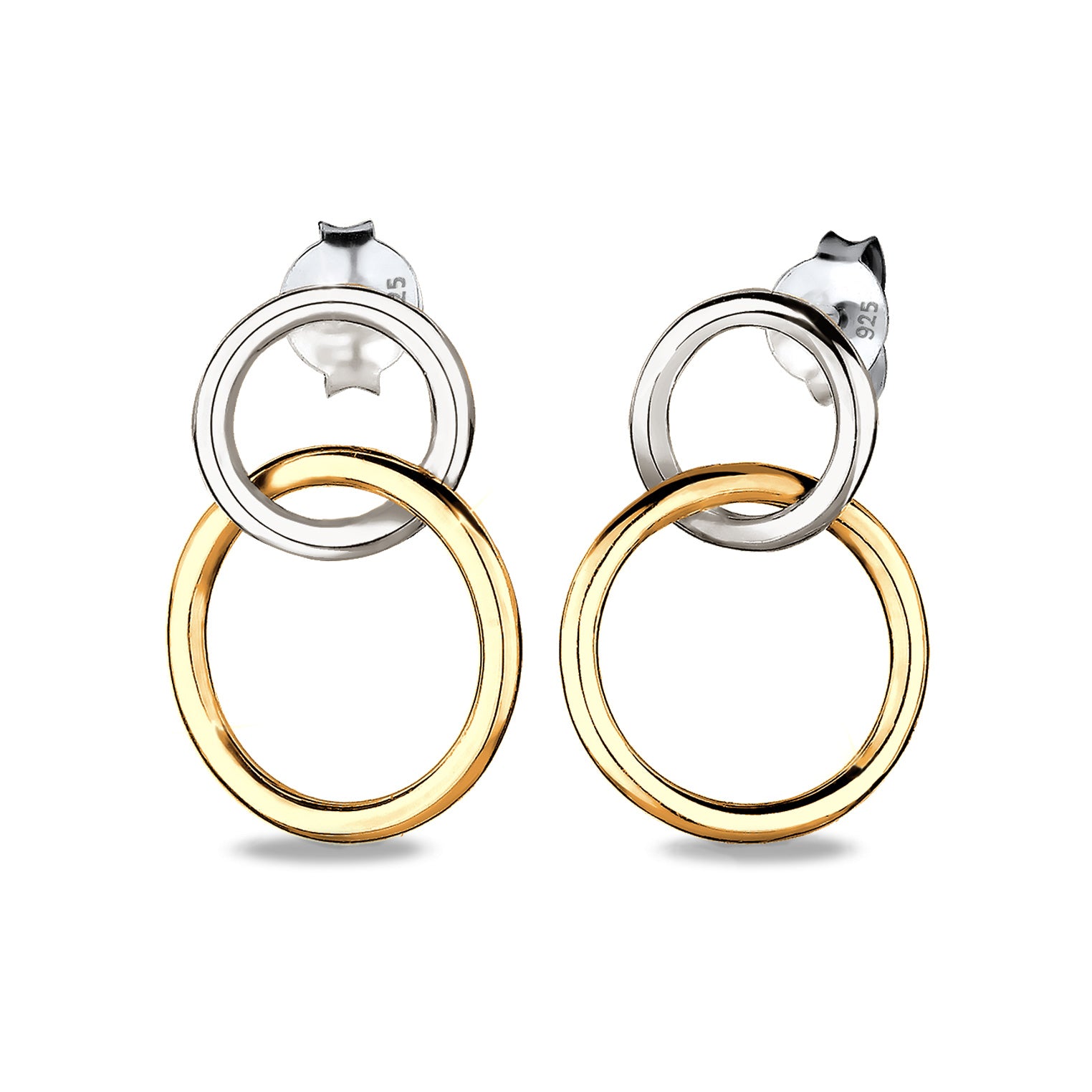 Anting perak 925 2 warna dengan stud dan circle elegan Elli Jewelry