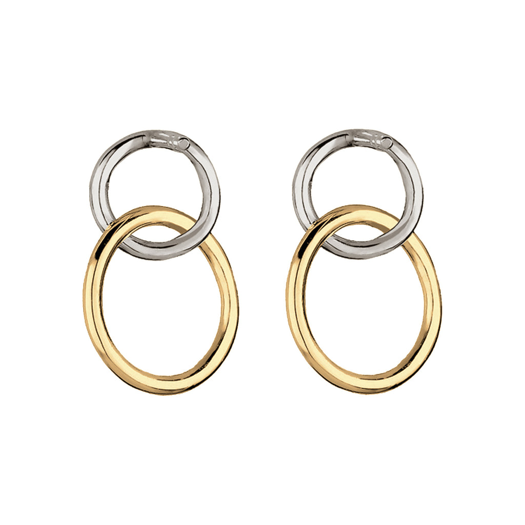 Bicolor Anting Perhiasan Perak 925 Wanita Duo Circle Bicolor Bicolor