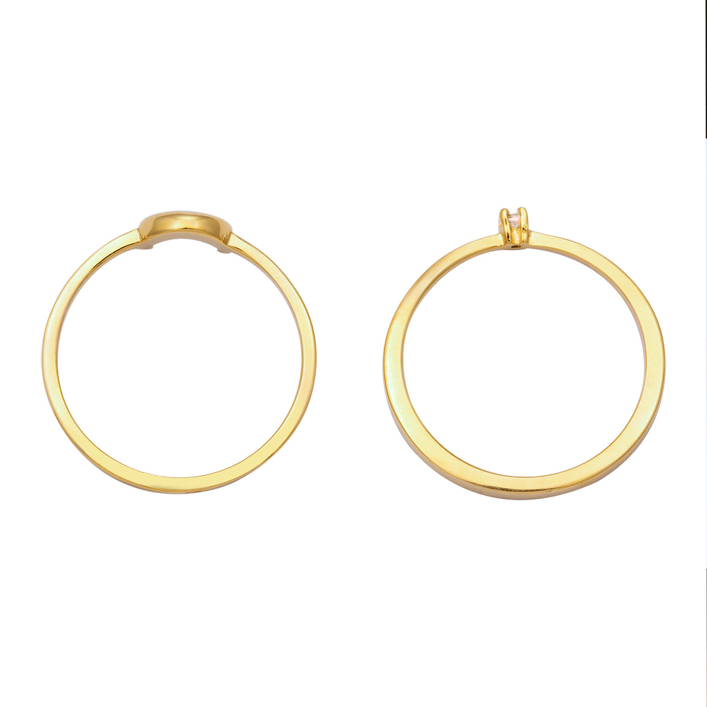 Ring Set Crescent Moon Zirconia White 925 Sterling Silver Gold Plated