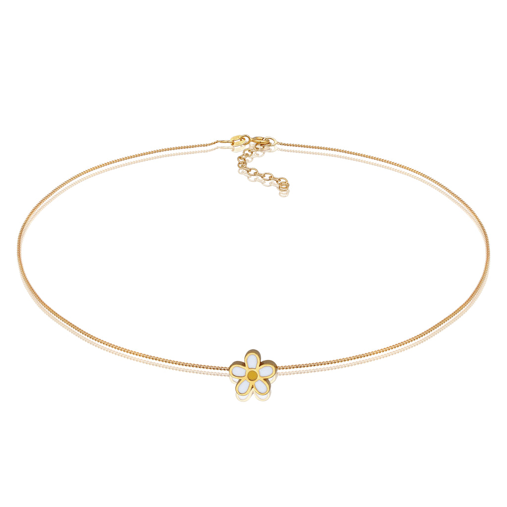 Gold Kalung Perhiasan Perak 925 Wanita Choker Flower Enamel Gold Plated