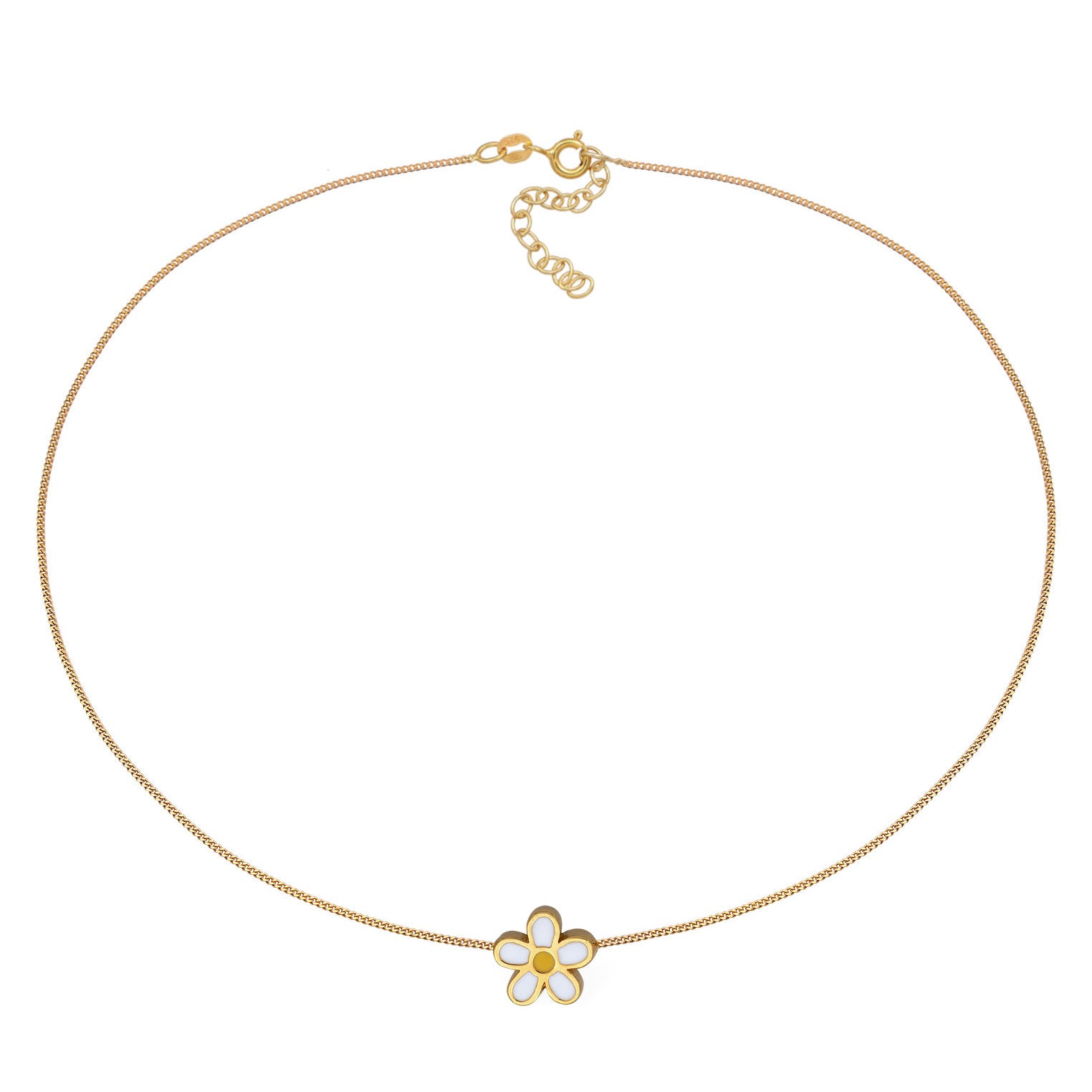 Gold Kalung Perhiasan Perak 925 Wanita Choker Flower Enamel Gold Plated