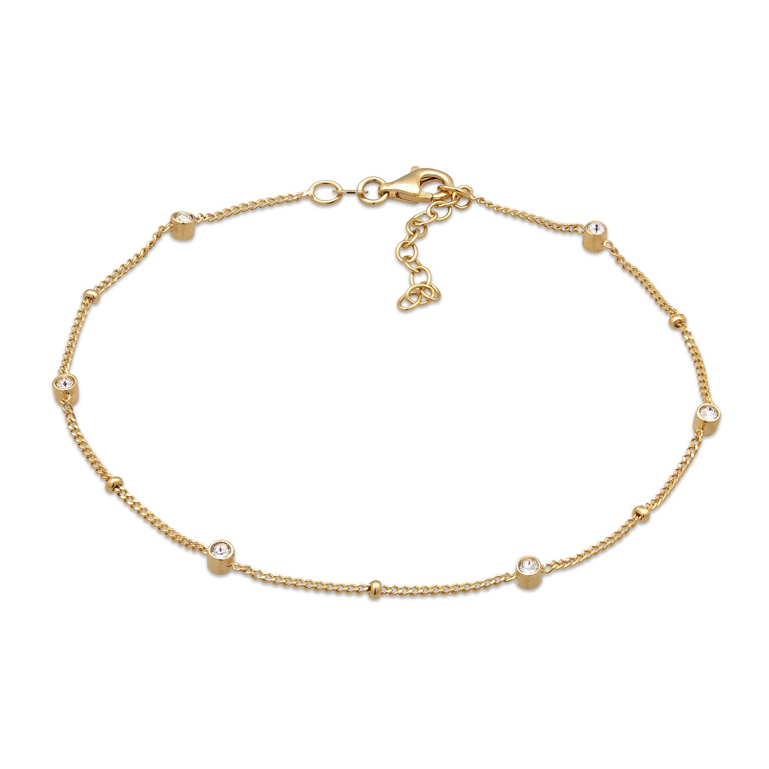 Gold Perhiasan Wanita Perak Asli Lapis Emas Gelang Kaki Ballchain Crystals