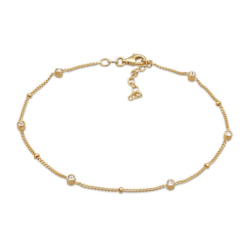 Gelang kaki perak 925 lapis emas dengan ball chain crystal elegan Elli Jewelry