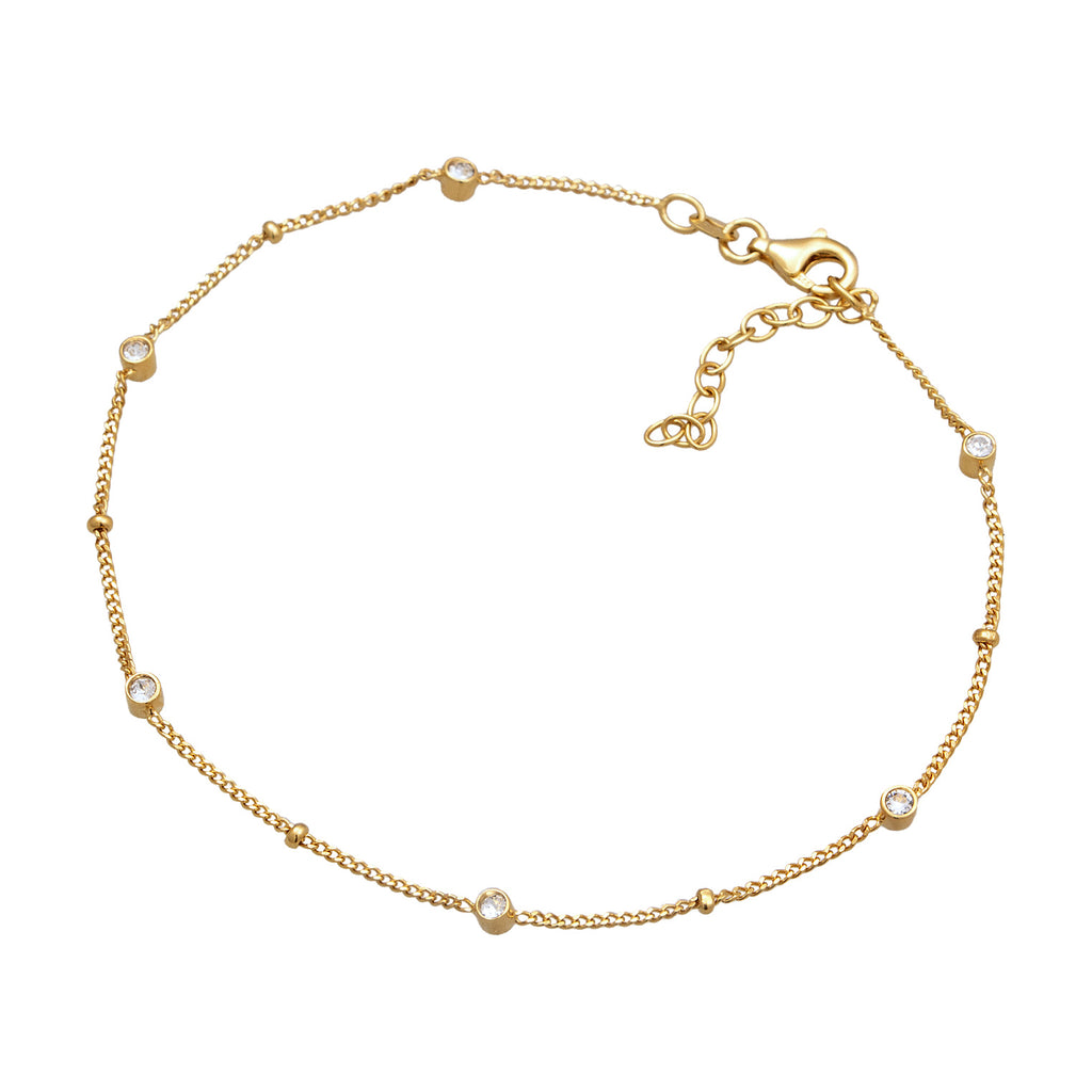 Gold Perhiasan Wanita Perak Asli Lapis Emas Gelang Kaki Ballchain Crystals