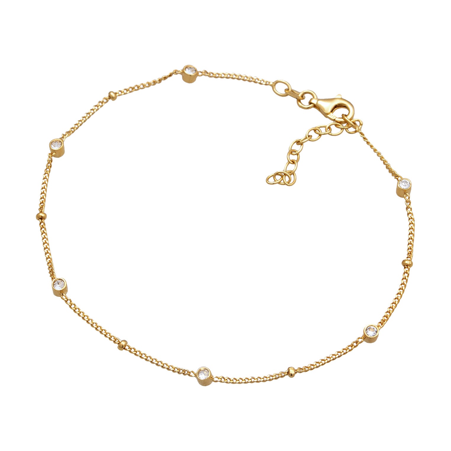 Gold Perhiasan Wanita Perak Asli Lapis Emas Gelang Kaki Ballchain Crystals
