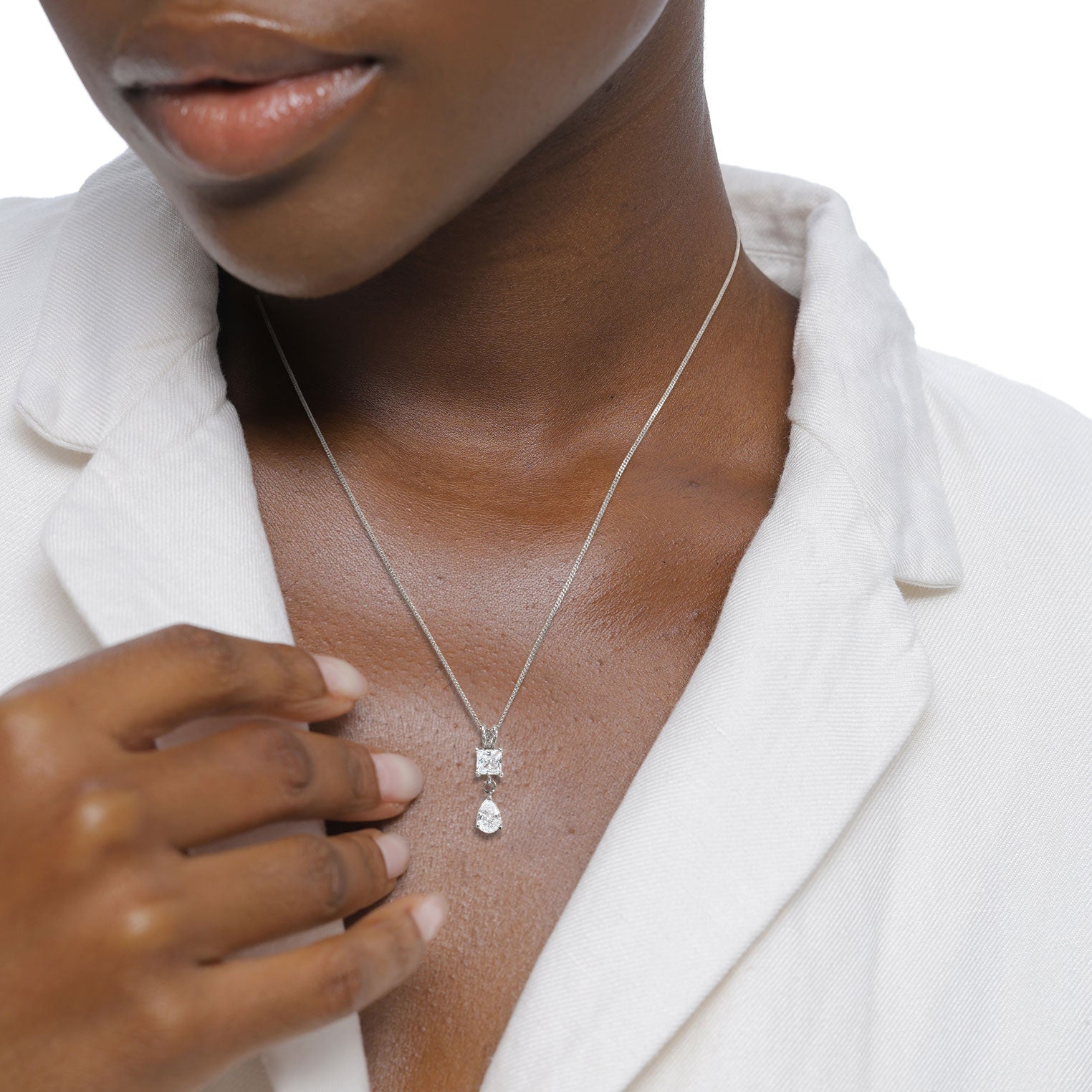 Silver Kalung Perhiasan Perak 925 Wanita Drop Zirconia