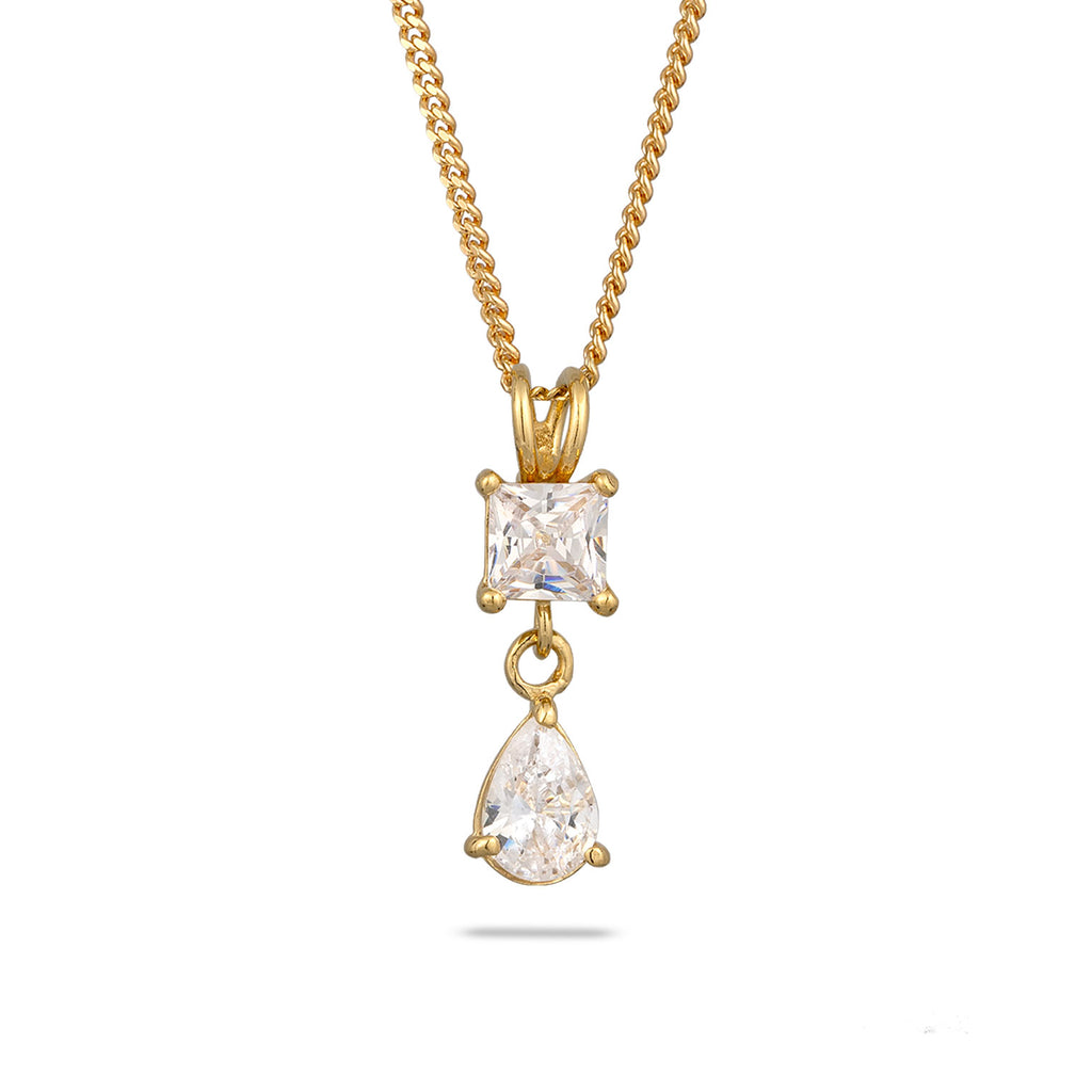 Gold Kalung Perhiasan Perak 925 Wanita Drop Zirconia Gold Plated