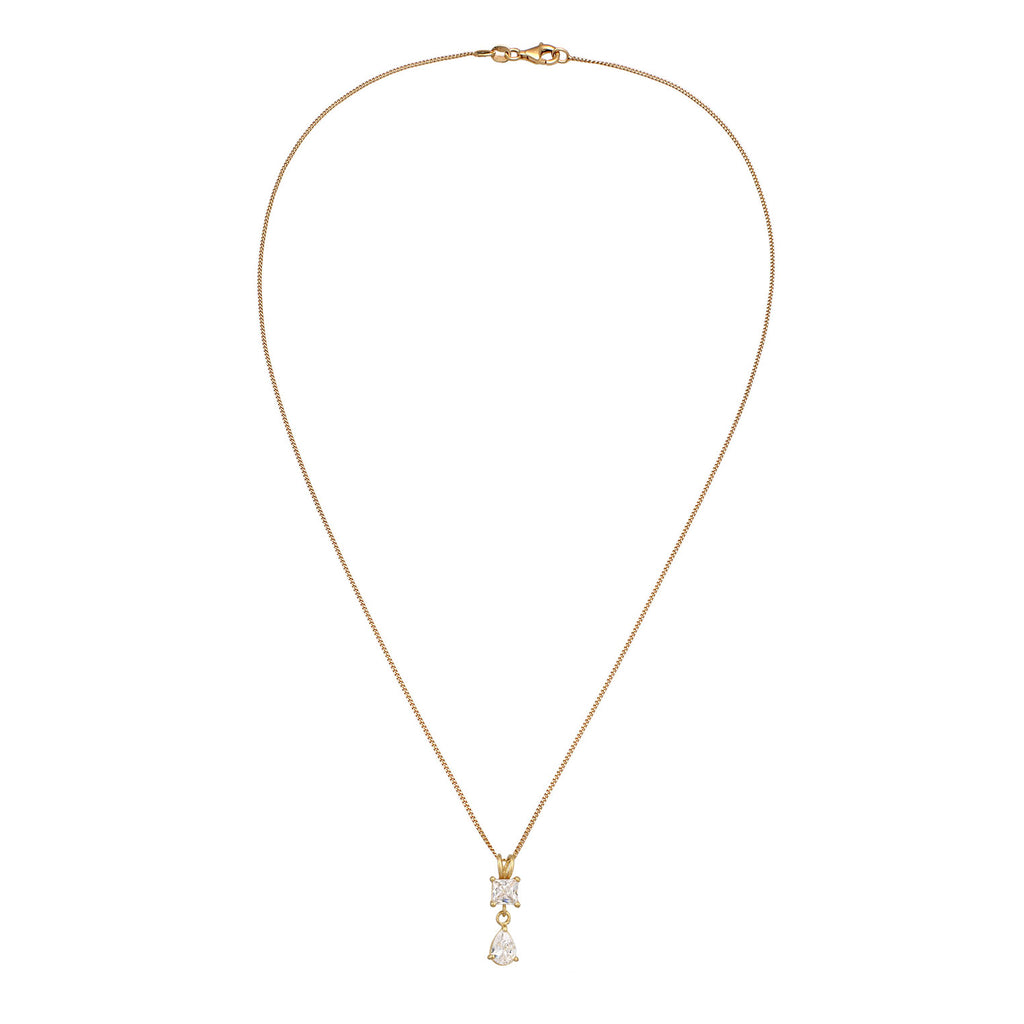 Gold Kalung Perhiasan Perak 925 Wanita Drop Zirconia Gold Plated