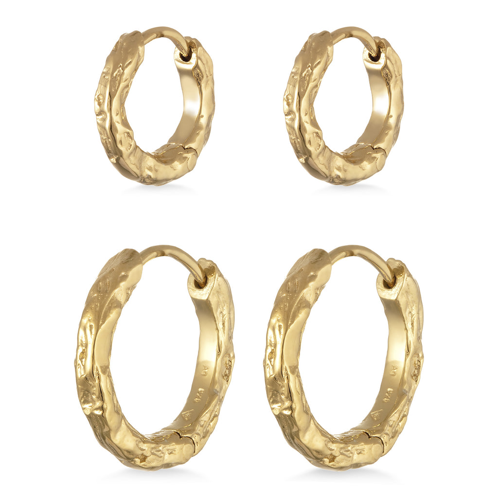 Gold Perhiasan Wanita Perak Asli Lapis Emas Anting Creoles Set Structured