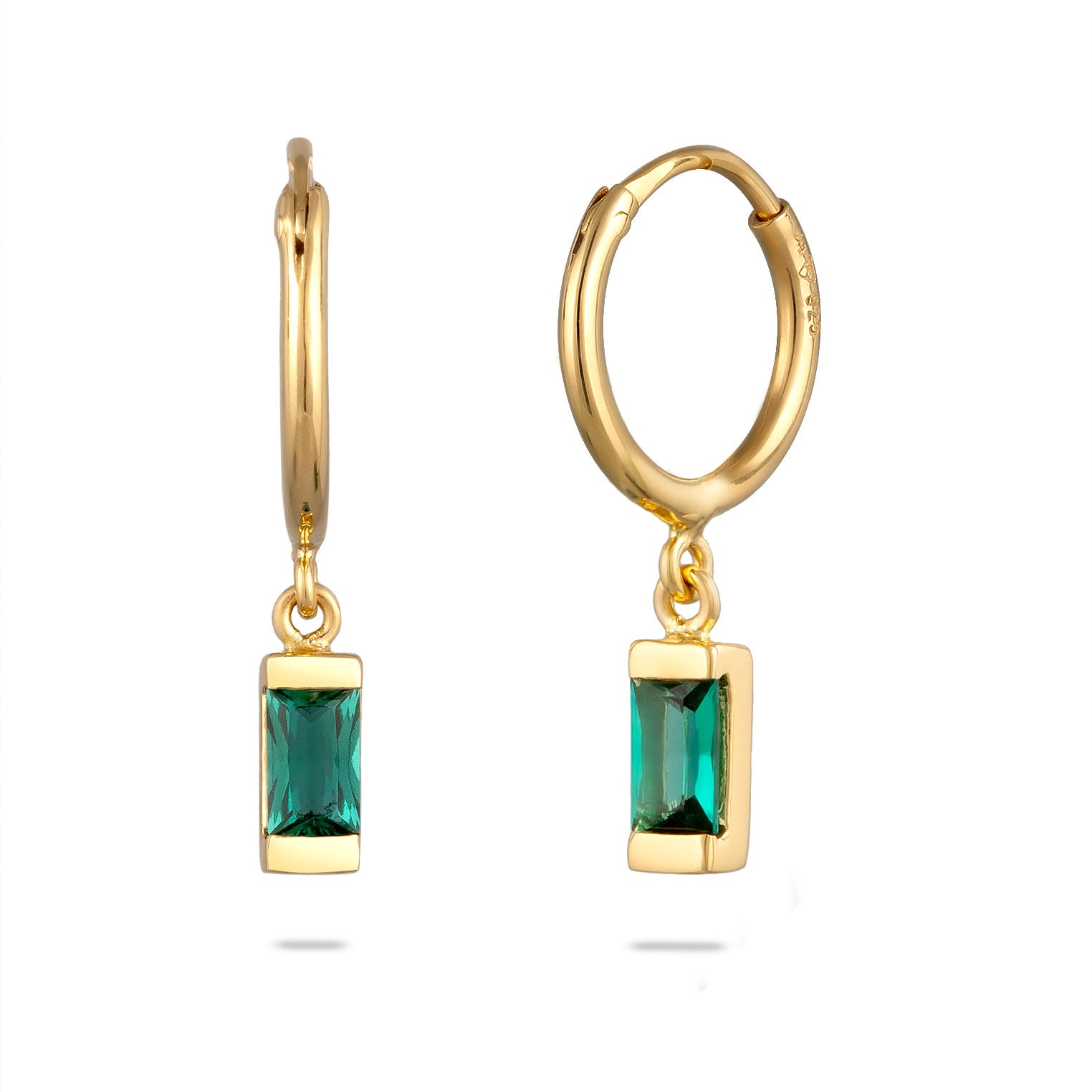 Gold Perhiasan Wanita Perak Asli Lapis Emas Anting Creole Rectangle Synthetic Emerald