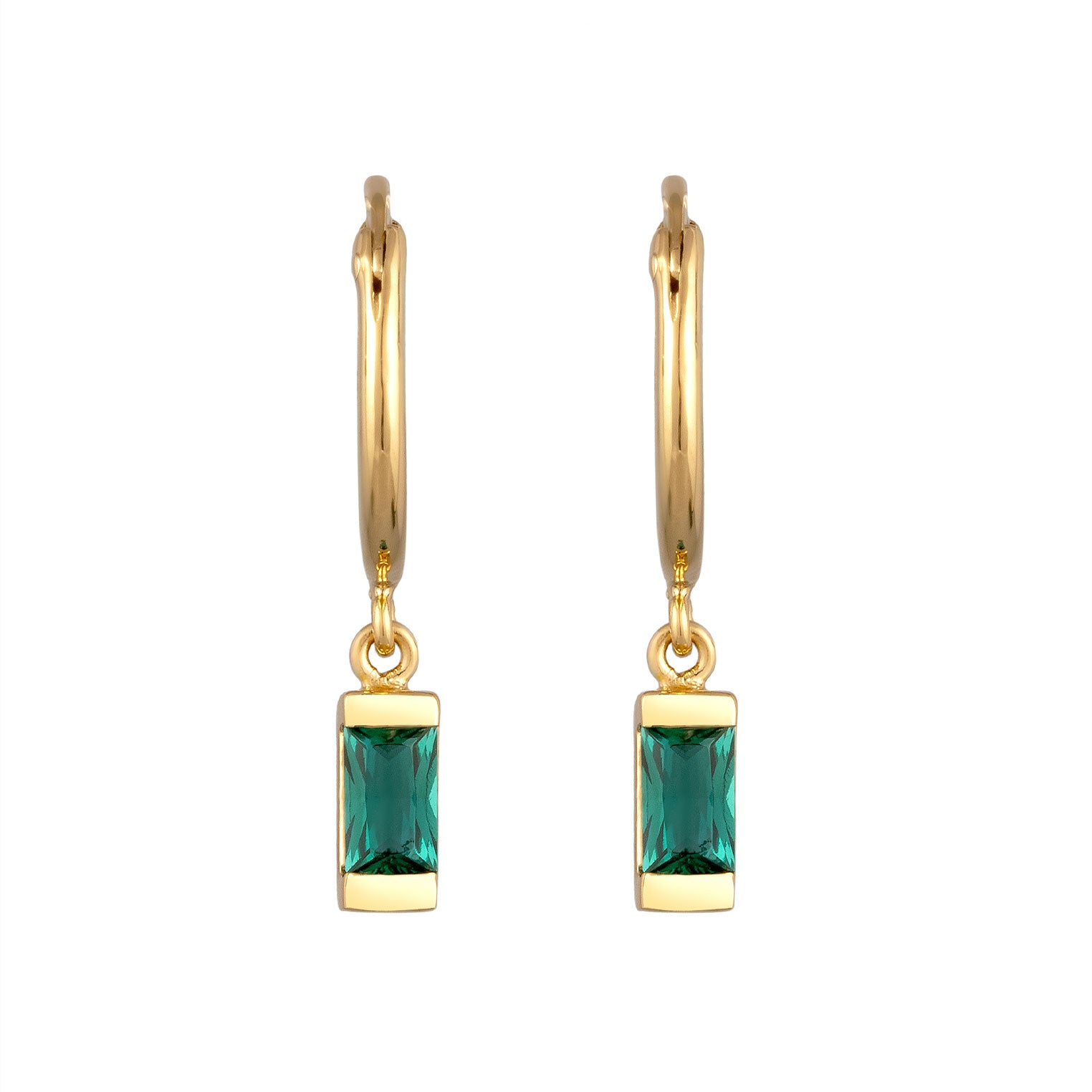 Gold Perhiasan Wanita Perak Asli Lapis Emas Anting Creole Rectangle Synthetic Emerald