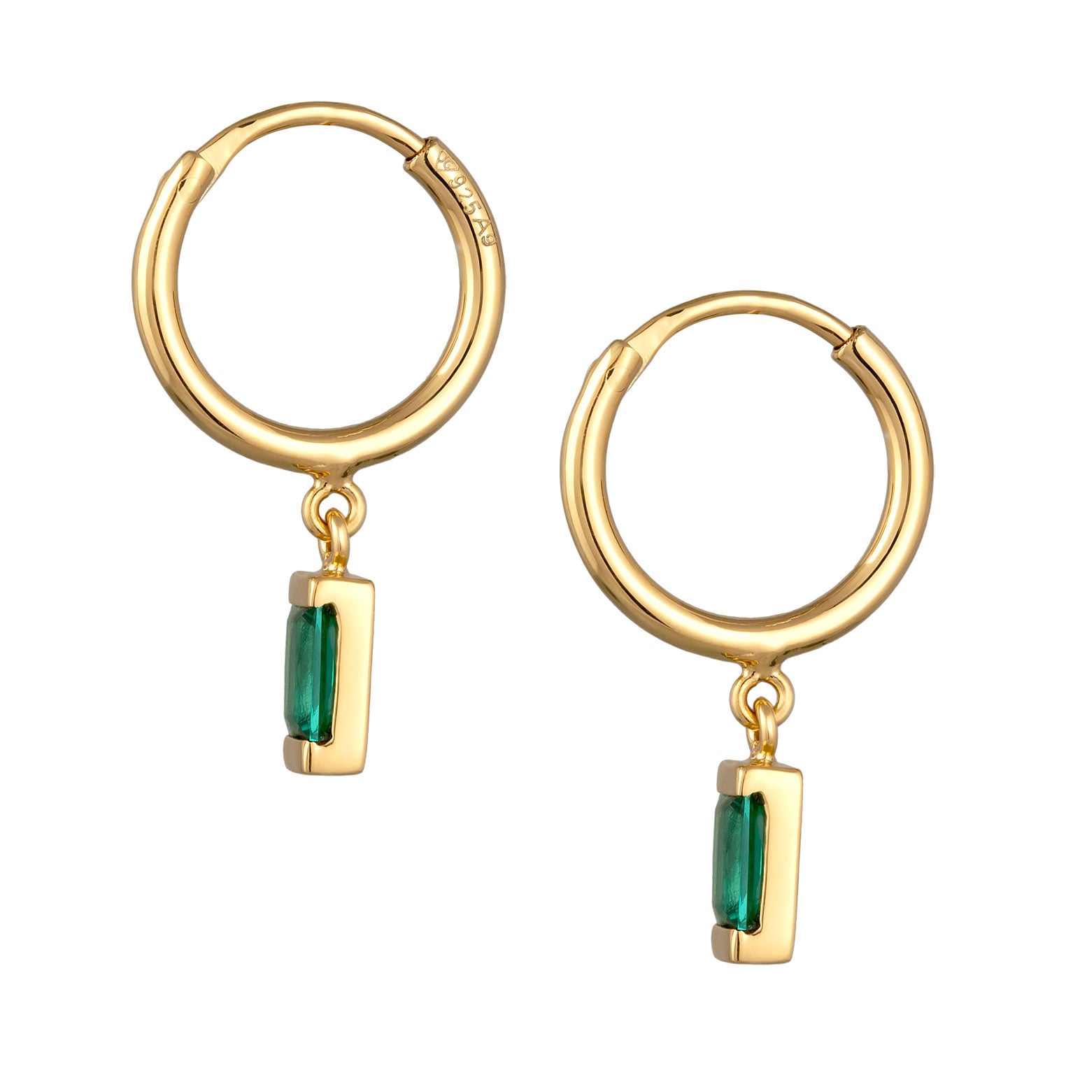 Gold Perhiasan Wanita Perak Asli Lapis Emas Anting Creole Rectangle Synthetic Emerald