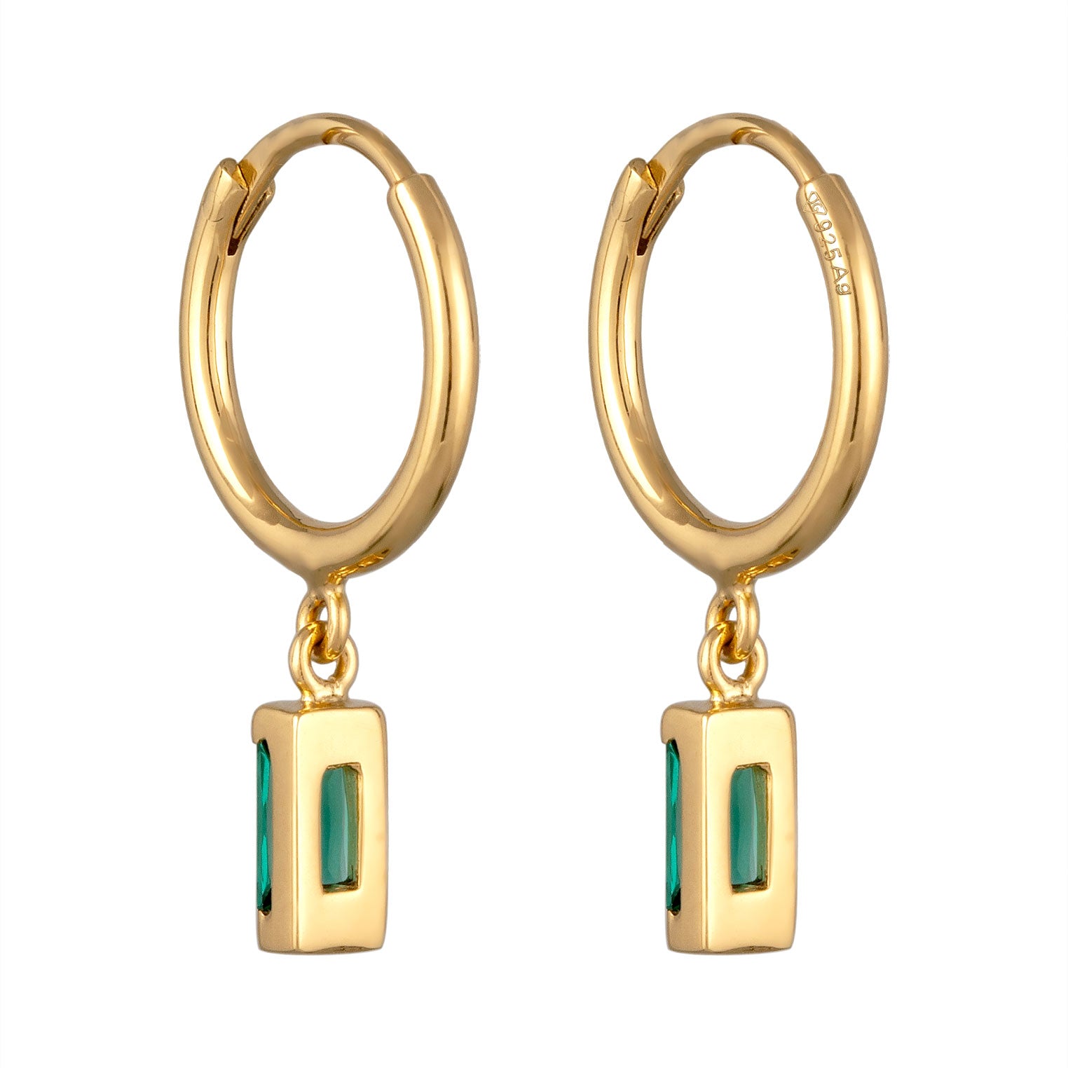 Gold Perhiasan Wanita Perak Asli Lapis Emas Anting Creole Rectangle Synthetic Emerald