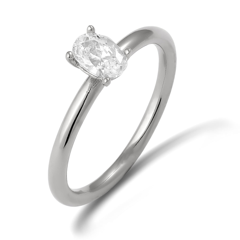 Silver - Elli | Oval Solitaire Ring 925 Silver White Zirconia