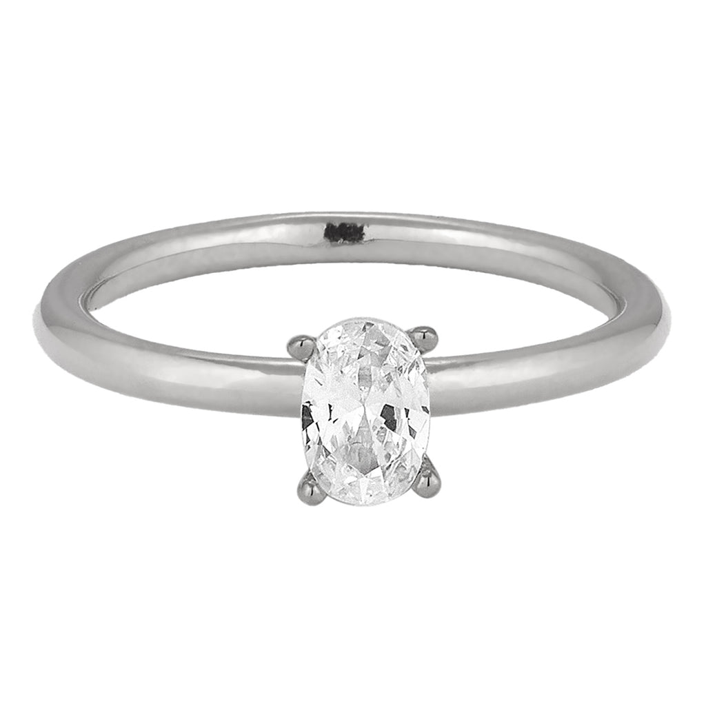 Silver - Elli | Oval Solitaire Ring 925 Silver White Zirconia