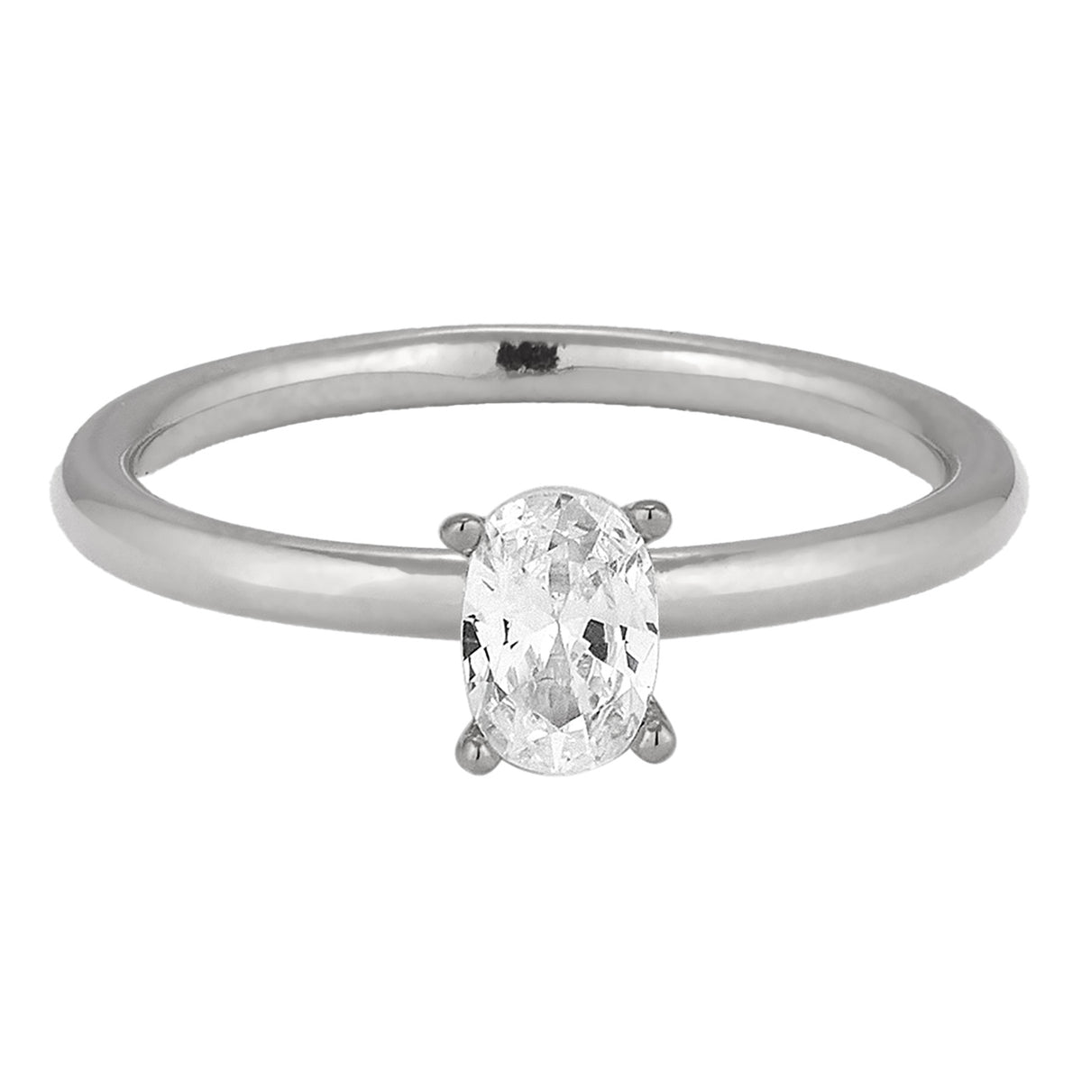Oval Solitaire Ring 925 Silver White Zirconia