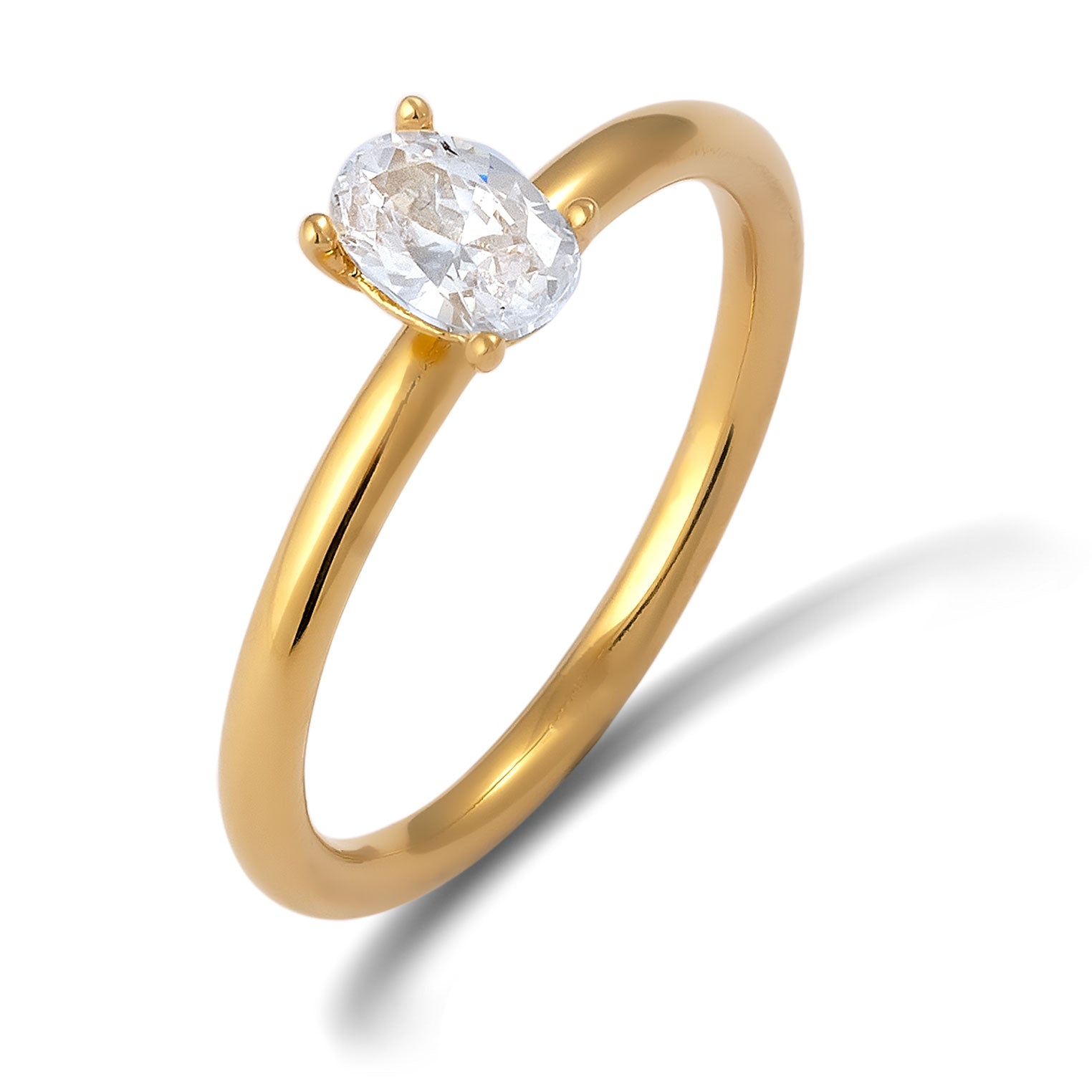 White Cincin Perhiasan Perak 925 Wanita Oval White Zirconia Gold Plated