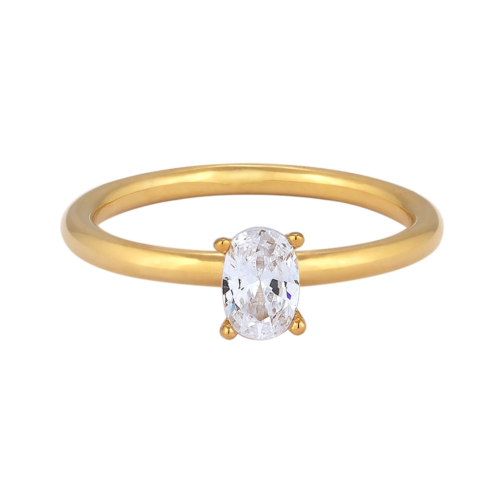 White Cincin Perhiasan Perak 925 Wanita Oval White Zirconia Gold Plated