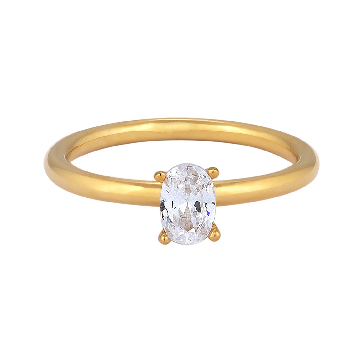 White Cincin Perhiasan Perak 925 Wanita Oval White Zirconia Gold Plated