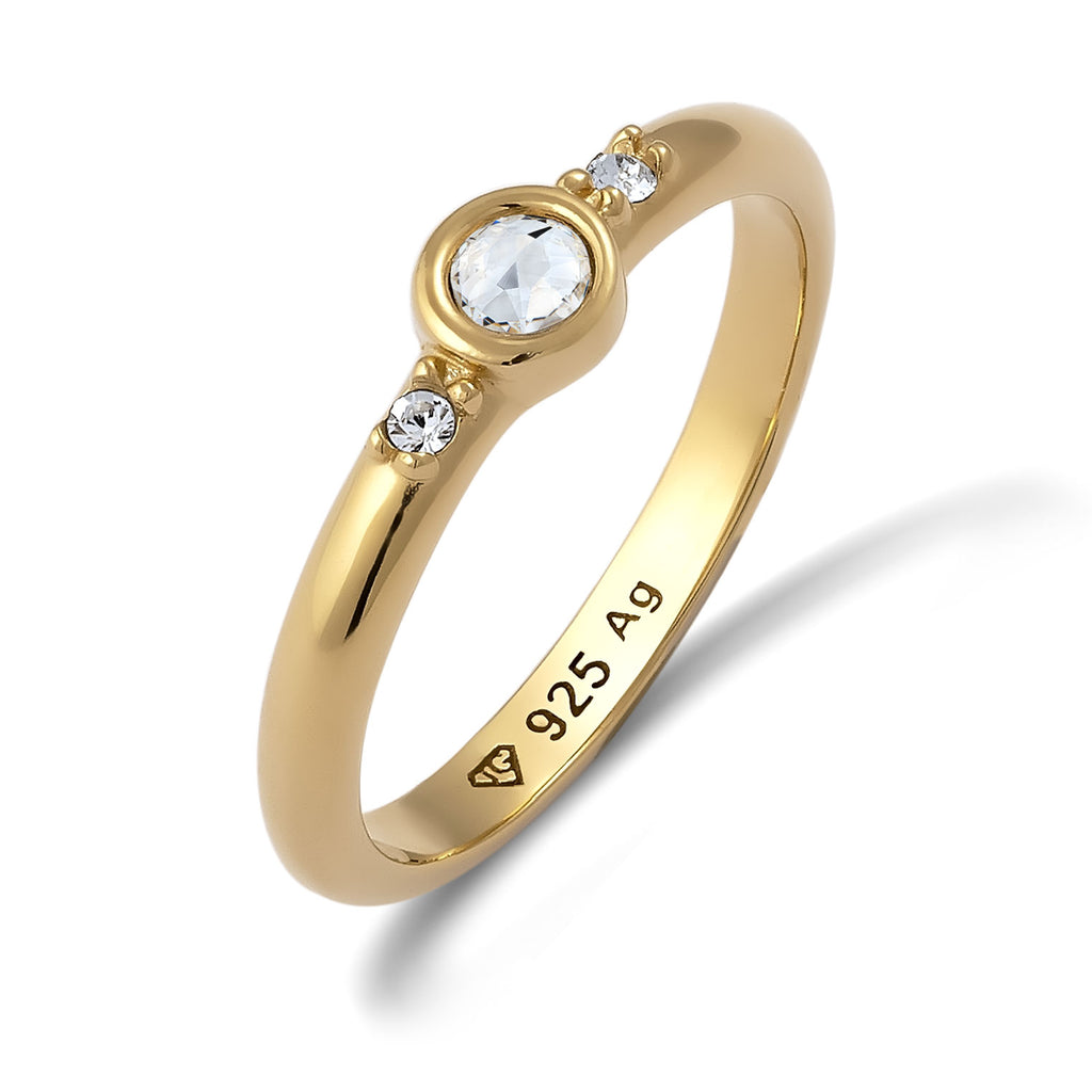 Gold - Elli | Ring Classic Crystals White 925 Sterling Silver Gold Plated