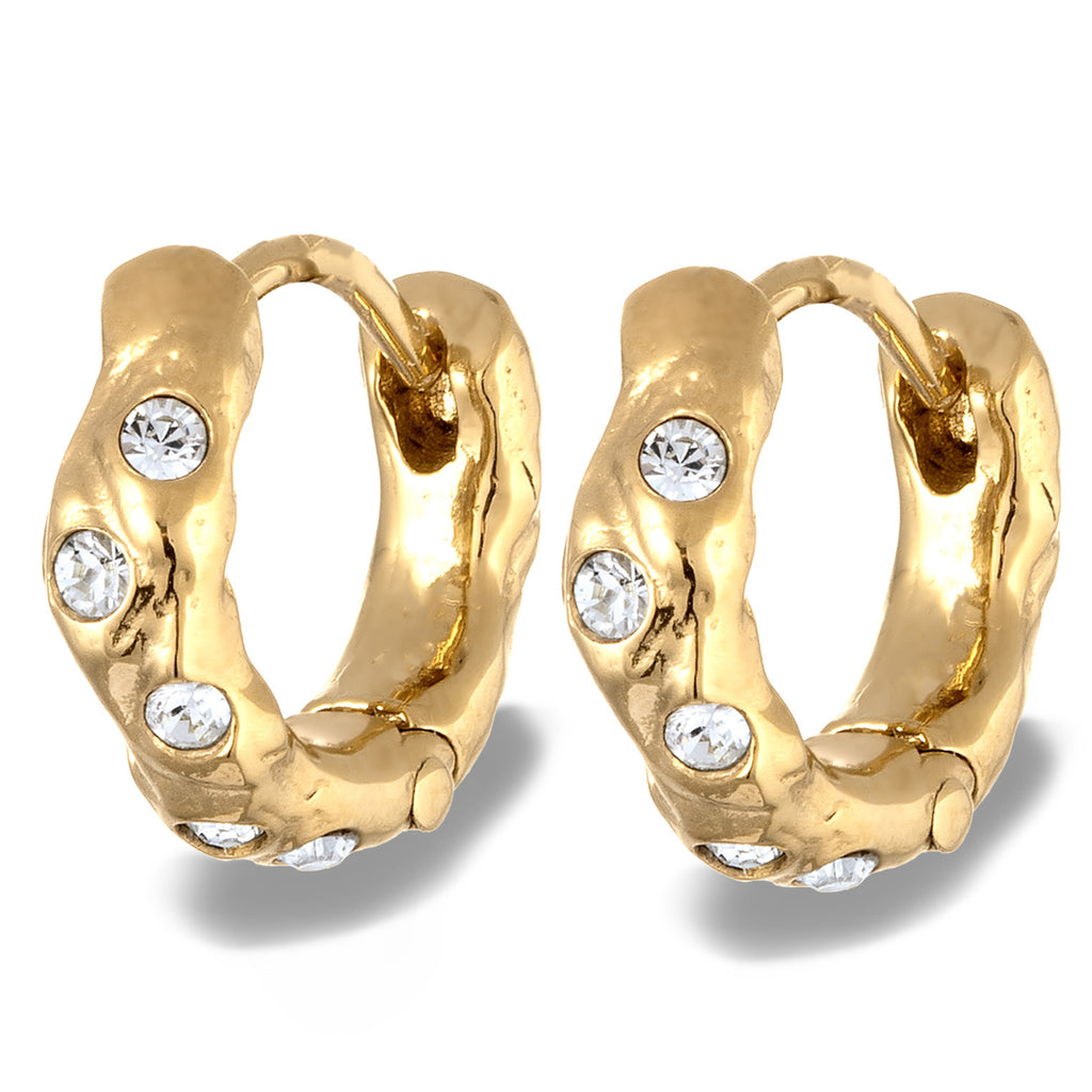 Organic Huggie Hoop Earrings 925 Silver Gold Plated White – Embellished with Crystals by Swarovski®