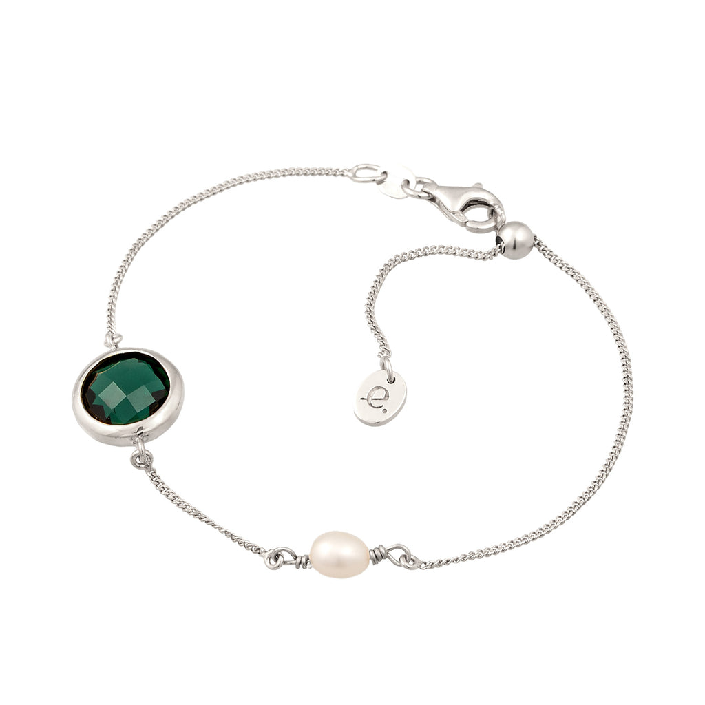 Silver Gelang Perhiasan Perak 925 Wanita Circle Quartz dan Cultured Freshwater Pearls