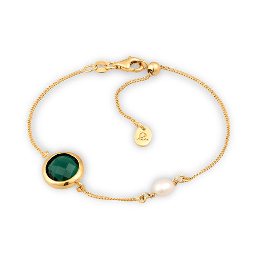 Gelang perak 925 lapis emas dengan mutiara green quartz elegan Elli Jewelry
