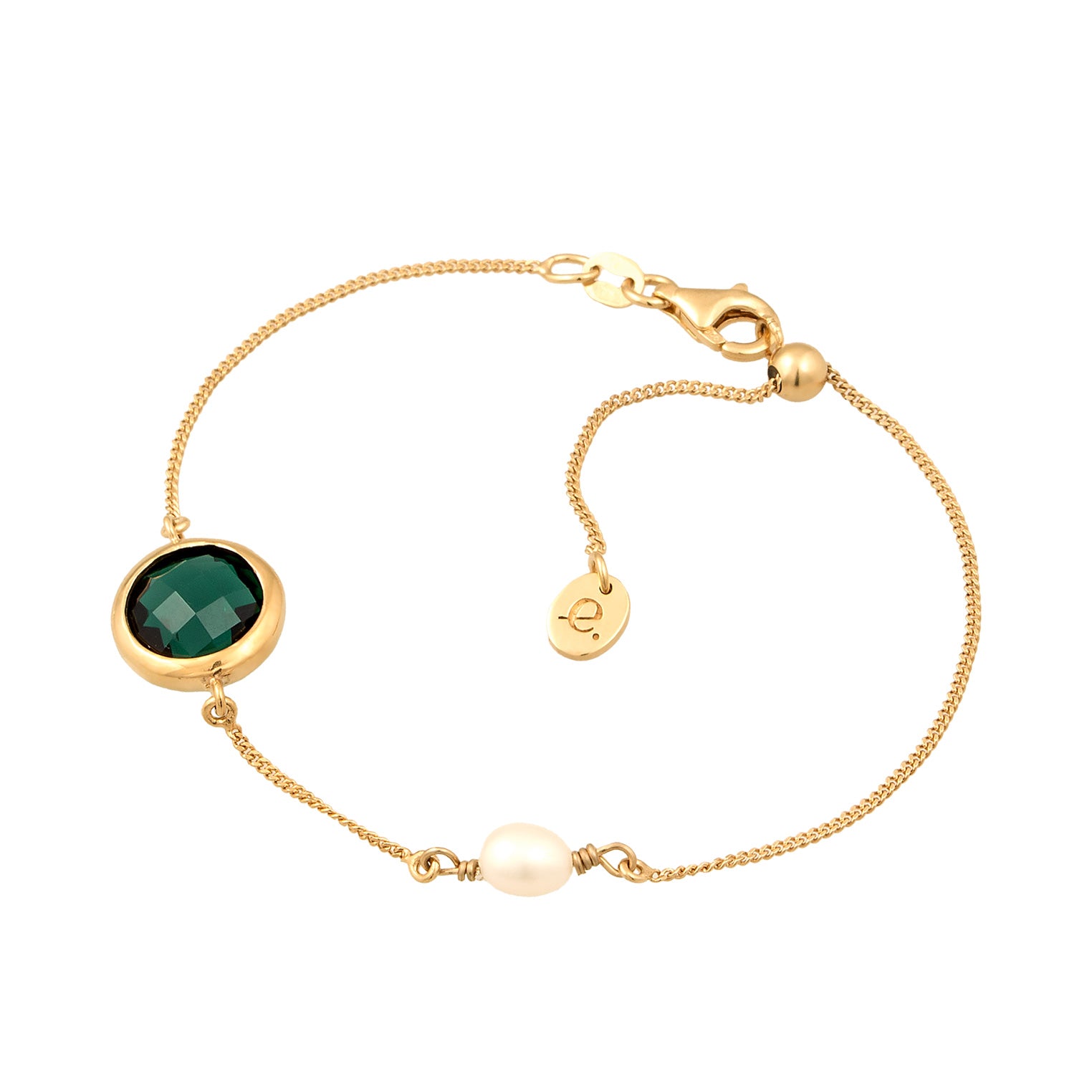 Gold Perhiasan Wanita Perak Asli Lapis Emas Gelang Circle Quartz dan Cultured Freshwater Pearls