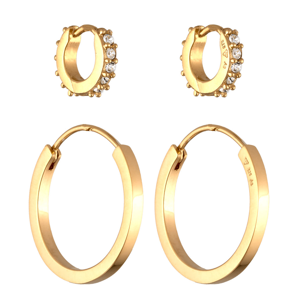 Gold Perhiasan Wanita Perak Asli Lapis Emas Anting Set with Crystals