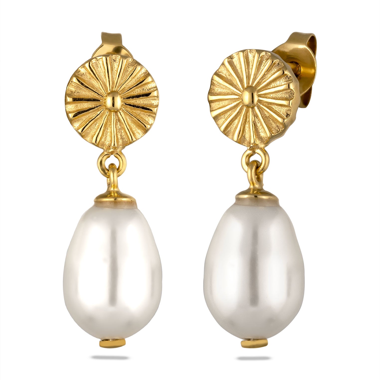 Gold Perhiasan Wanita Perak Asli Lapis Emas Anting Elegant White Synthetic Pearl