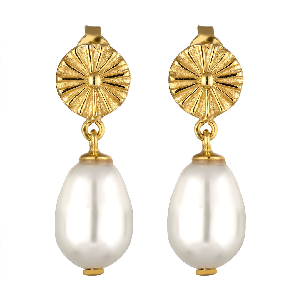 Gold Perhiasan Wanita Perak Asli Lapis Emas Anting Elegant White Synthetic Pearl