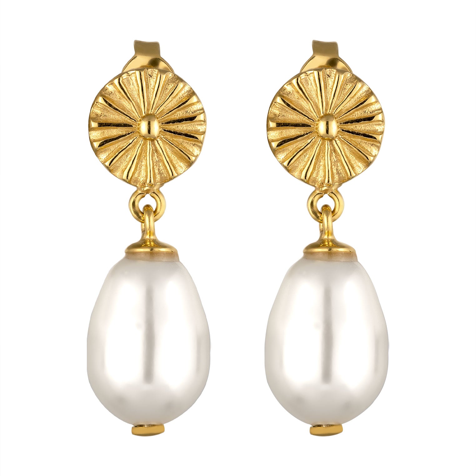 Gold Perhiasan Wanita Perak Asli Lapis Emas Anting Elegant White Synthetic Pearl
