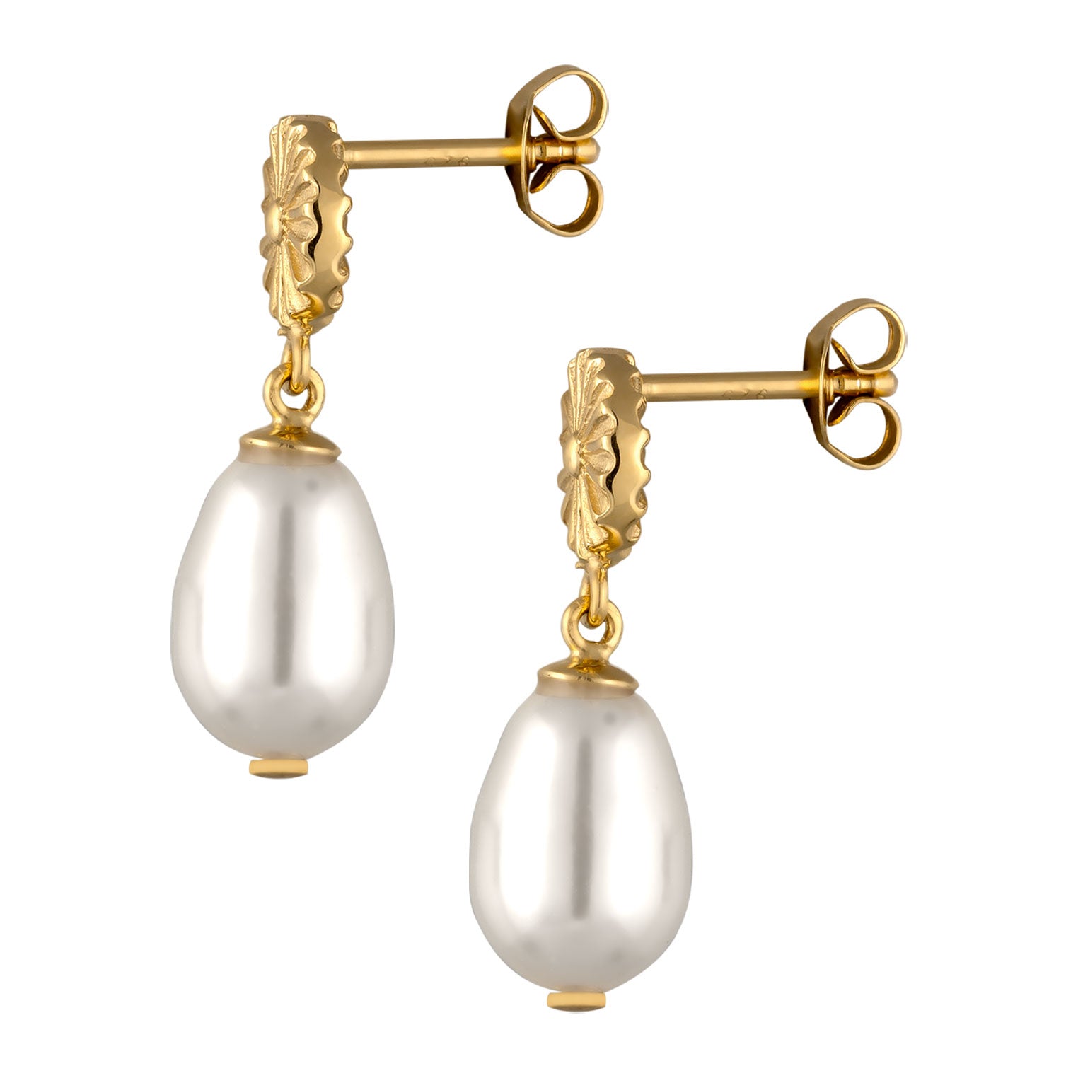 Gold Perhiasan Wanita Perak Asli Lapis Emas Anting Elegant White Synthetic Pearl